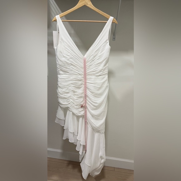 Mac Duggal White One-Shoulder Ruffled High-Low Dress - Picture 4 of 6